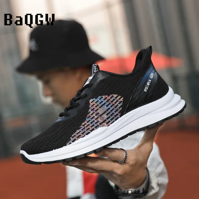 

Autumn Mens Gym Running Shoes Mesh Breathable Vamp Printed Lightweight Stretch Lace-up Casual Comfortable Male Sneakers Sport