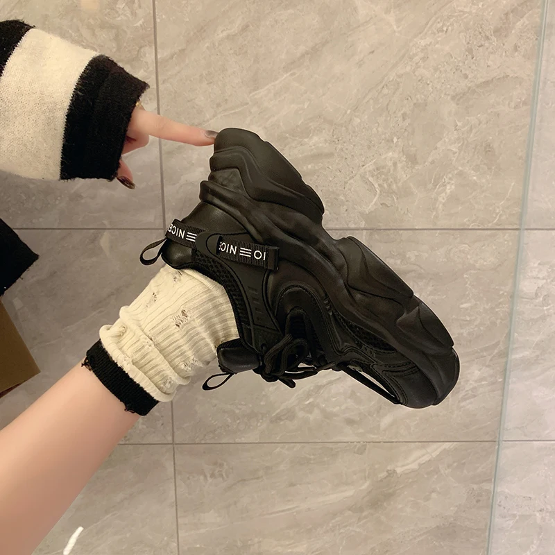 Bocreat Brand Design Black Gray Women Sneakers Fashion New  Chunky Sneakers Lovely Pink Dad Shoes Trendy GirlsCasual Shoes