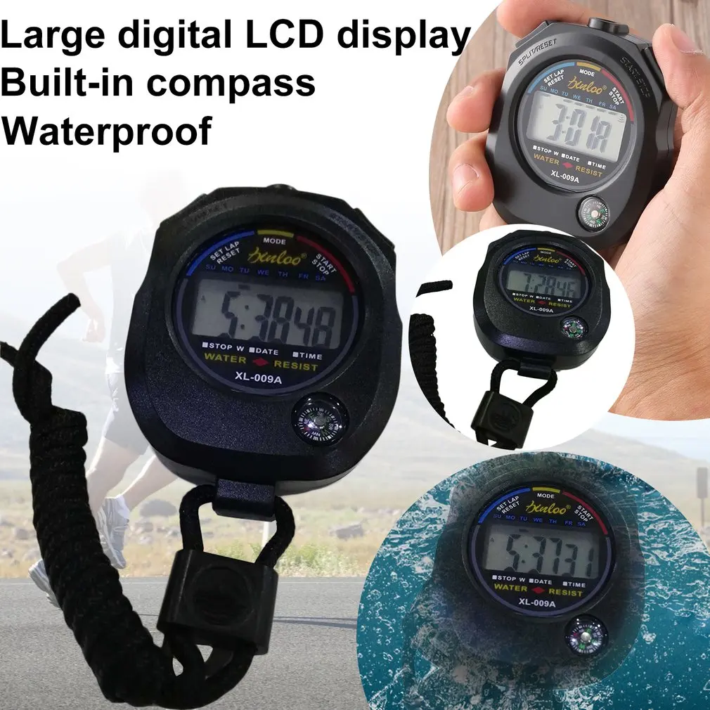 

Portable ABS Time Counter Handheld Digital LCD Sports Stopwatch Professional Waterproof Sports Chronograph Timer With Strap