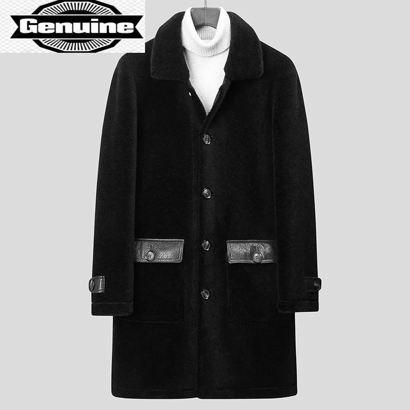 Real Sheep Shearling Coat 100% Men Winter 2023 Long Black Fur Jackets for Men Korean Wool Coats Jaqueta Masculina Gxy271