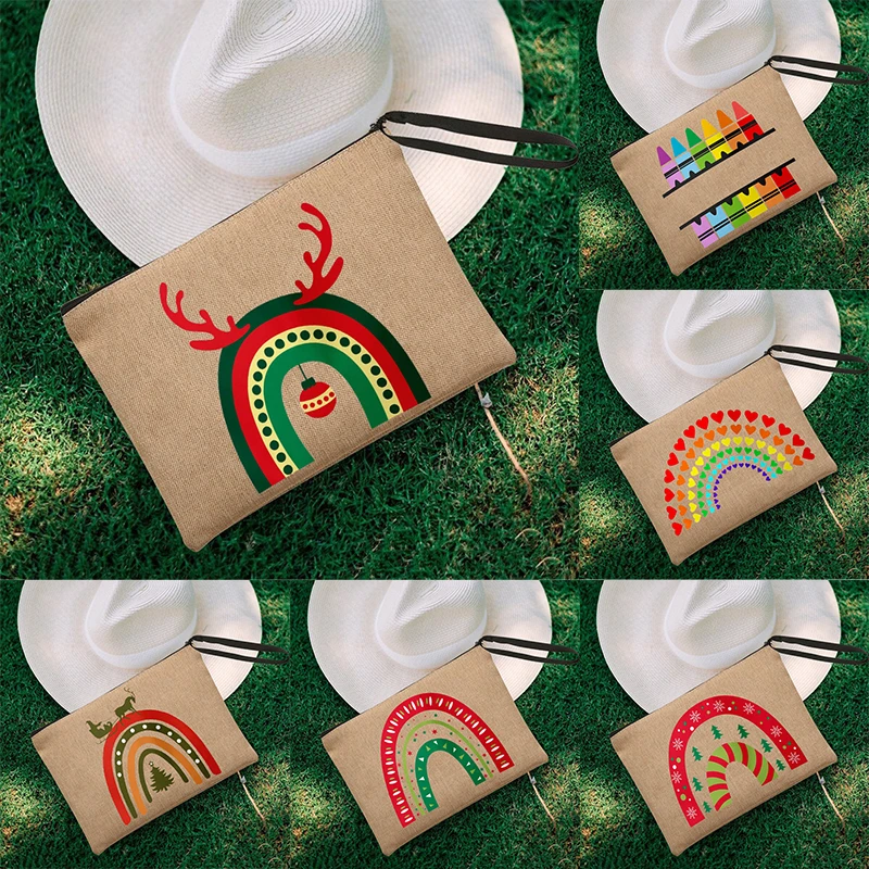 Kawaii Make Up Pouch Purse Travel Toiletry Bags Teacher's Day Gift Rainbow Teacher Cosmetic Makeup Bag Pencil Organizer Zipper