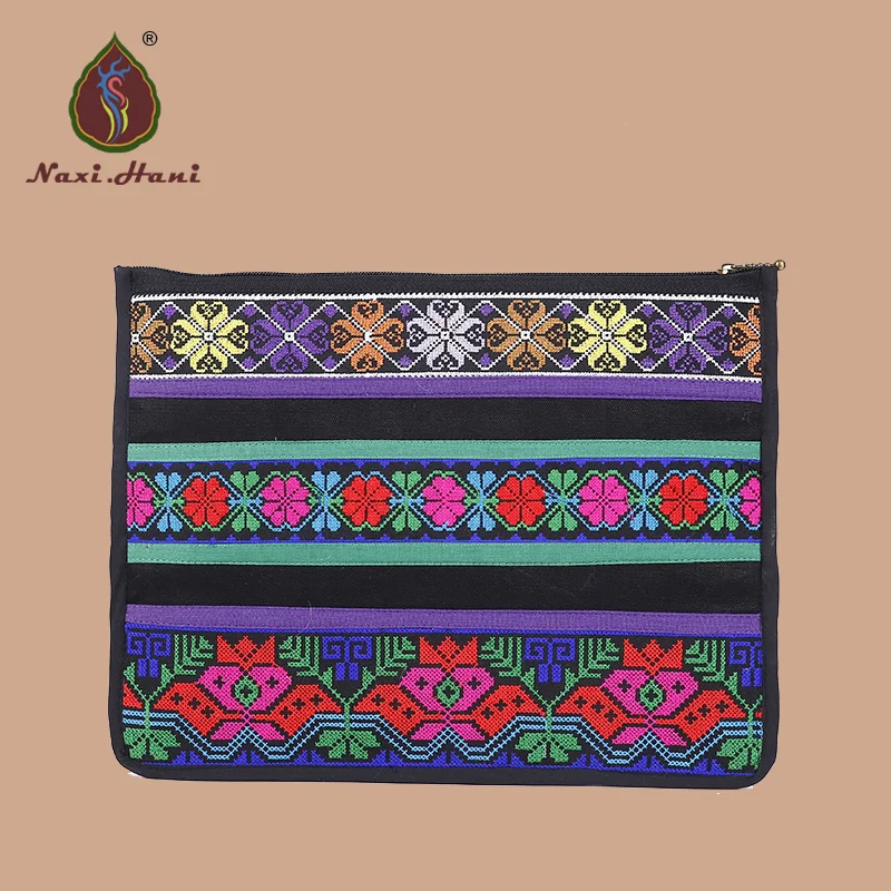 

2 colors Ethnic cross stitch Day Clutches Canvas briefcase fashion Mobile phone bags Laptop bags vintage women Clutches