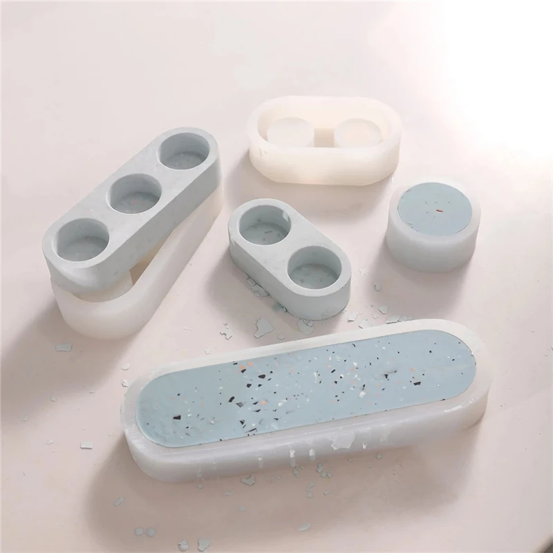 Silicone Molds Diy Plaster Oval 4 Holes Candlesticks Pottery Mould Home Decor Handicrafts Diy Gifts