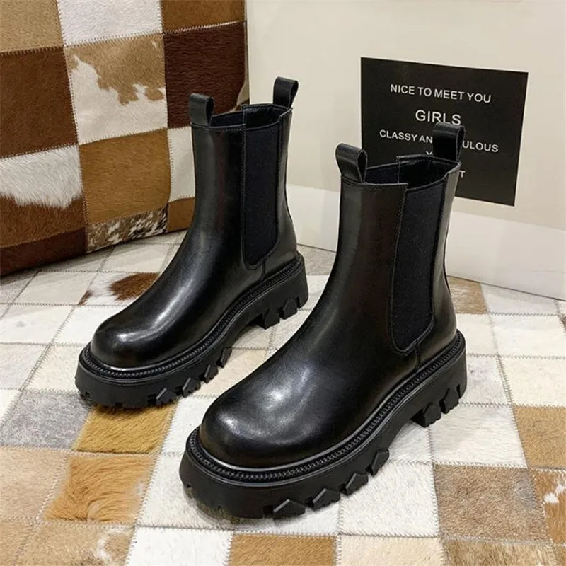 

Женские ботинки челси, черные короткие ботинки на массивной платформе, в готическом стиле, обувь в стиле панк, зима 2022