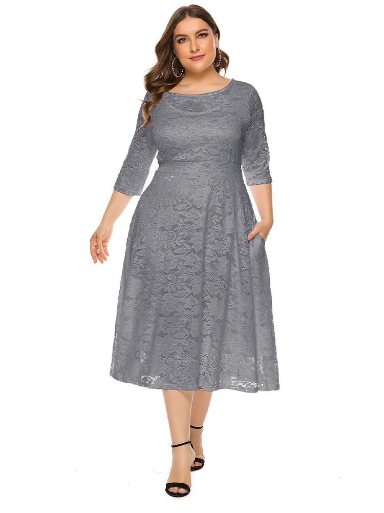 2022 Casual Street For Summer Women Sexy Party Lace Dresses Plus Size Women Clothing Solid Color Fashion O Neck Evening ress