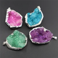 new natural stone druzy irregular onyx agate silver pendant charms diy necklace for charm jewelry making free shipping