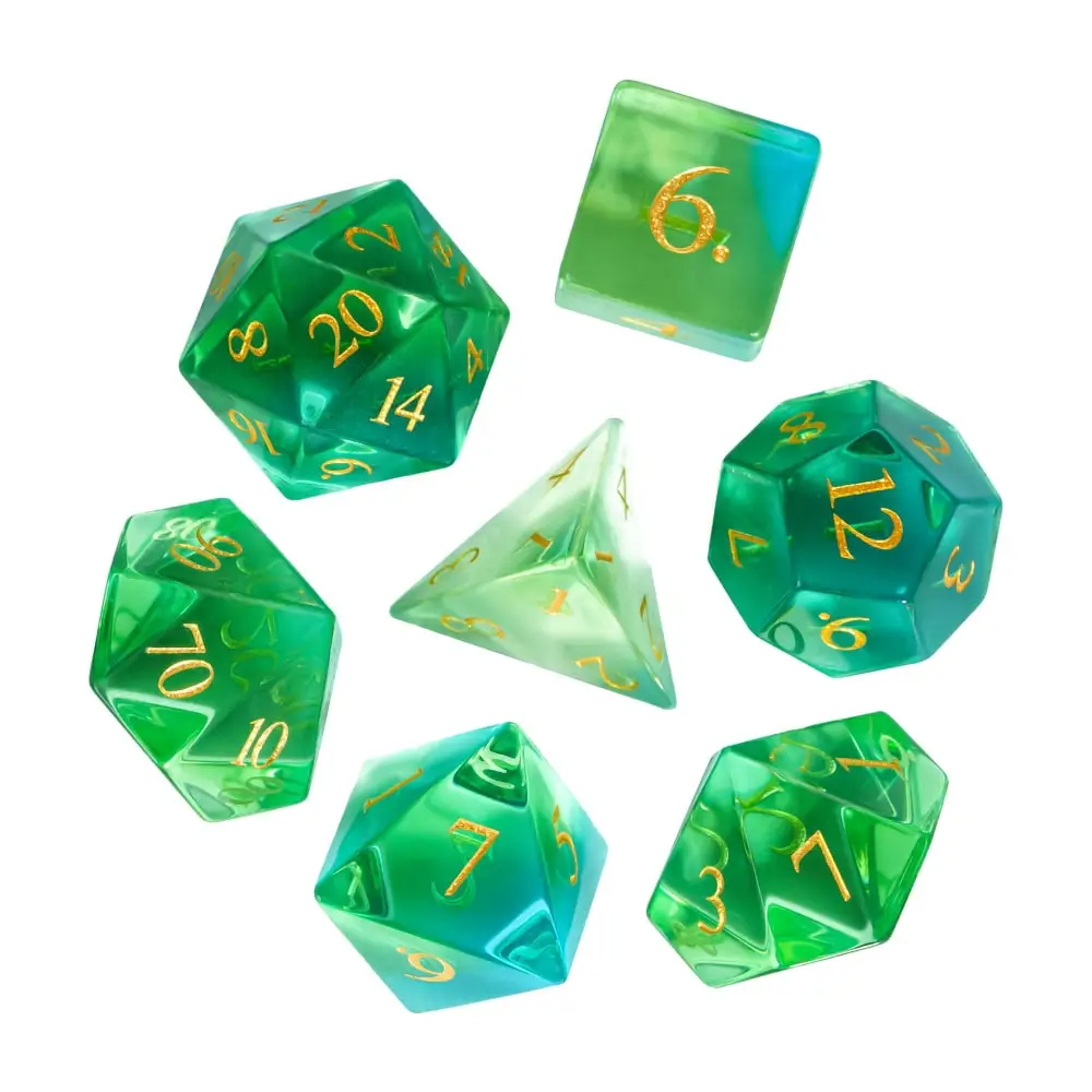 

Cusdie Handmade Glass Dice DND 16mm 7Pcs Transparent Polyhedral Dice Set with Leather Box, Gemstone D&D Dices for Collection
