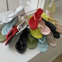 2022 summer new korean style flip flops heightening slippers womens round head thick bottom casual beach shoes must go out
