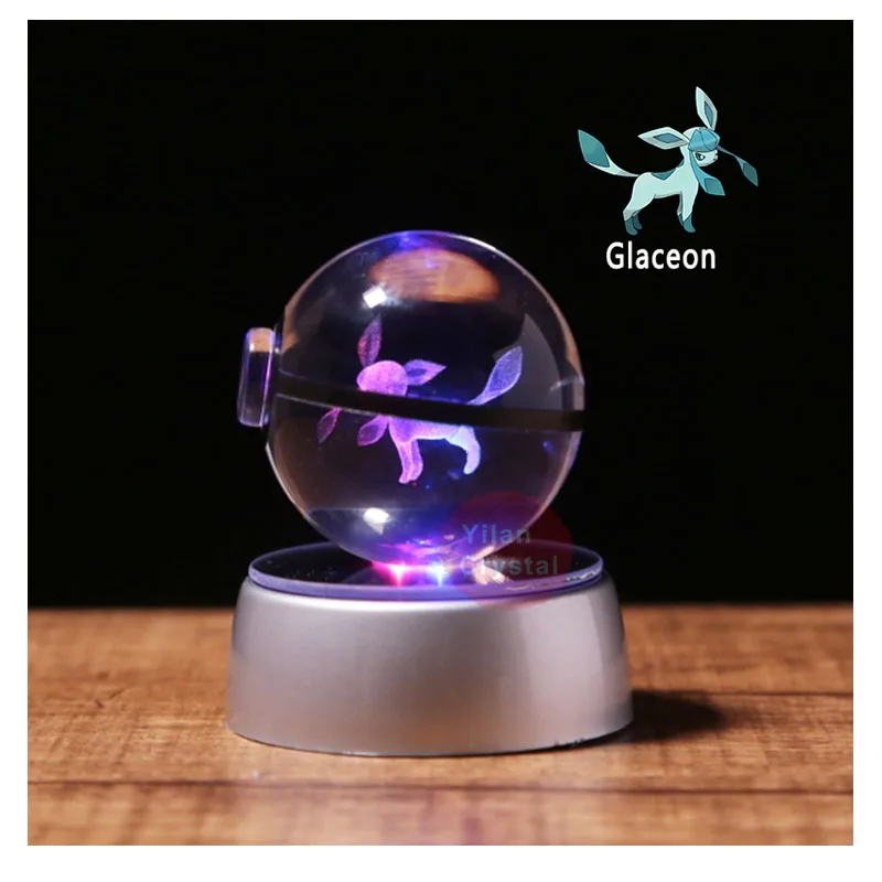 Аниме Покемон Glaceon 3D хрустальный мяч покебалл фигурки гравировка кристалл модель