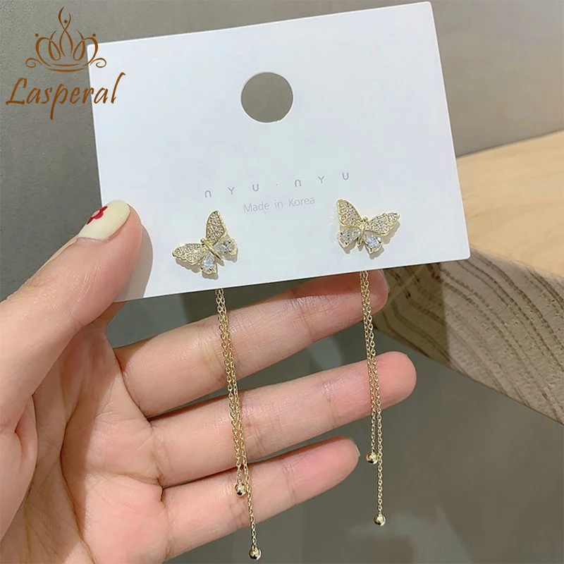 New Trendy Long Tassel Butterfly Drop Earrings Gold Color Fashion Hanging Women Earrings Jewelry Girls Party Gift Accessories