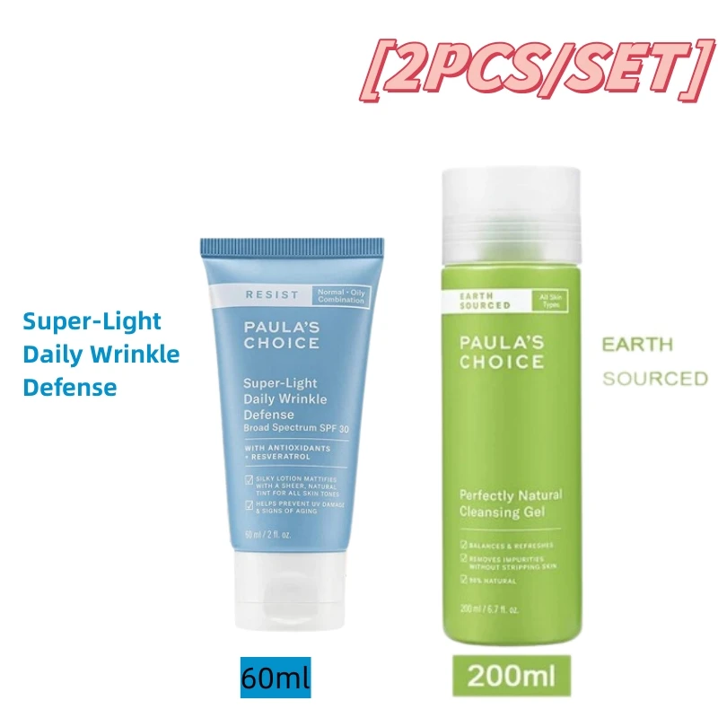 

2PCS/SET Paula‘s Choice Perfectly Natural Cleansing Gel 200ml+RESIST Super-Light Daily Wrinkle Defense 60ml For All Skin Types