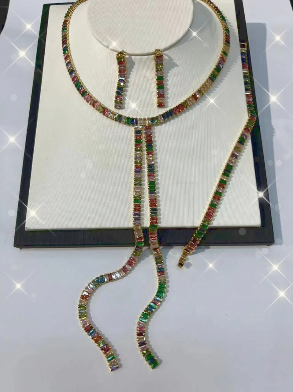 

Exquisite Colorful Square Multicolor Cubic Zirconia Silver Jewelry Set Women Earrings Pendant Necklace Bracelet Set