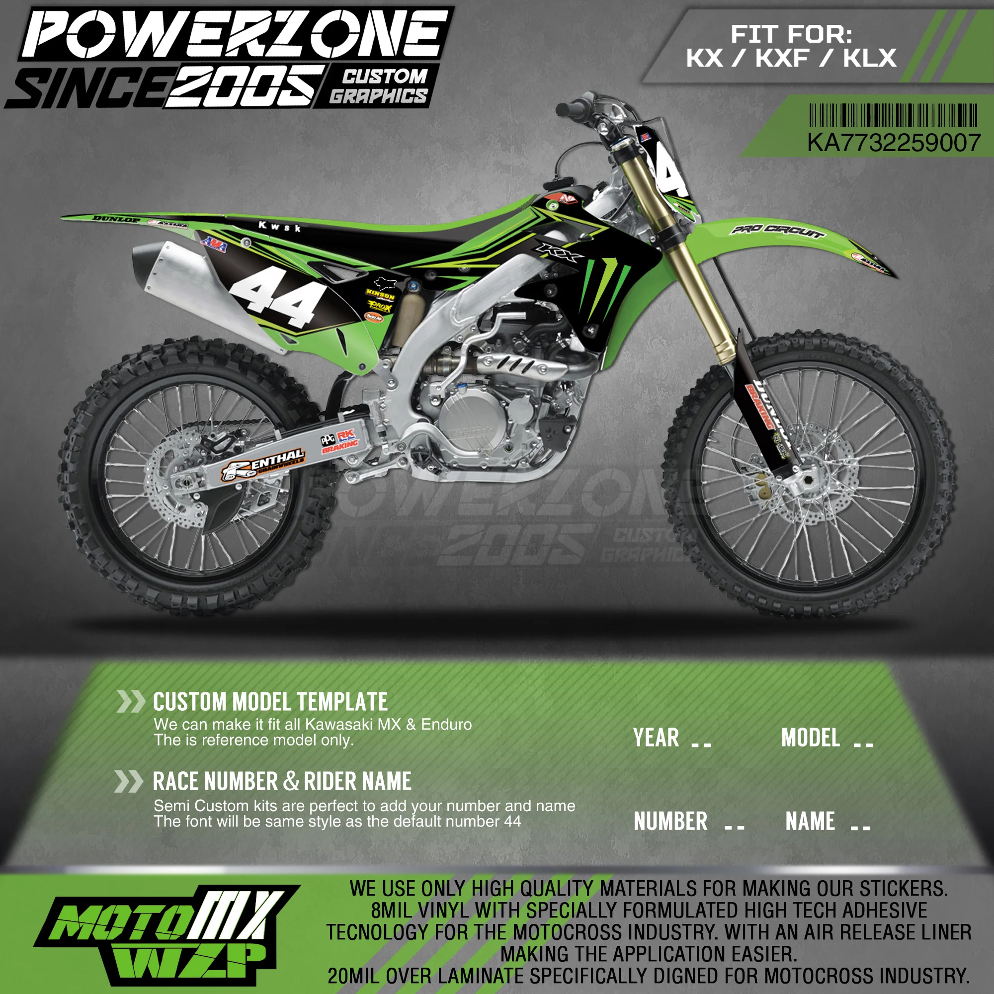 

Набор наклеек PowerZone для Kawasaki 2013-2016 KX250F 07, 3 м