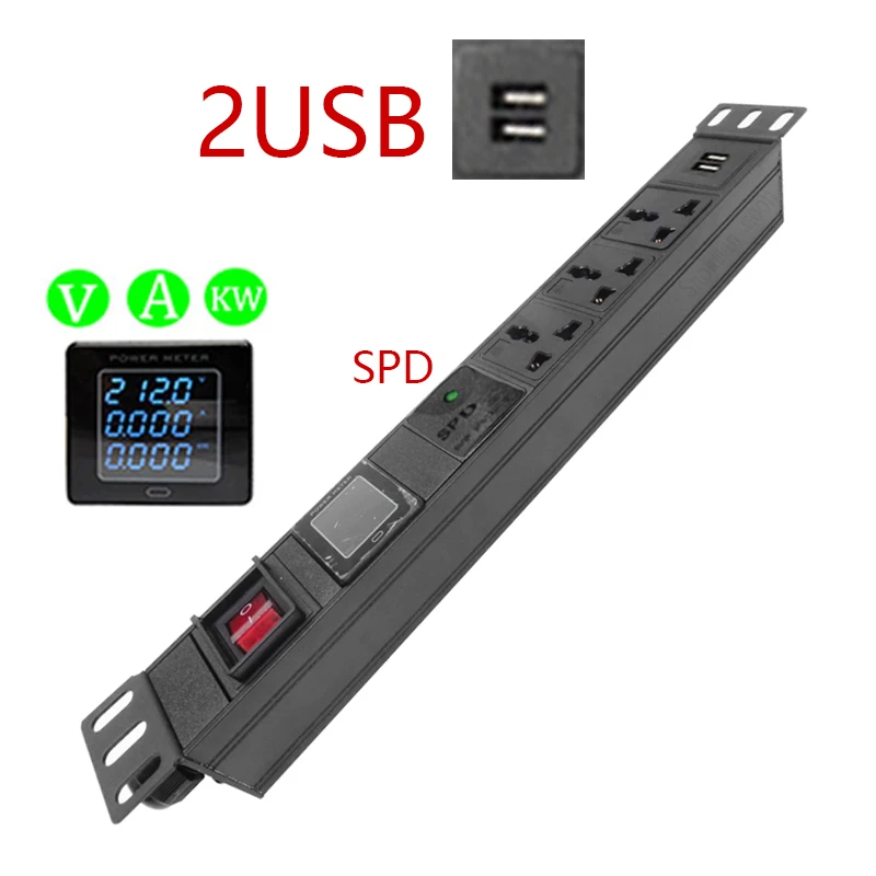 4000 Вт SPD универсальные 3 розетки переменного тока 2USB PDU и электрический ток напряжение Цифровой дисплей измеритель удлинитель питания