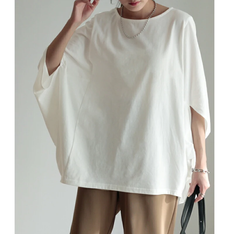 

Japanese and Korean summer clothing patchwork loose bat sleeve top loose T-shirt