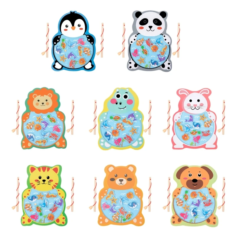 

Wooden PenguinShape Fishing Toy Magnetic Fishing Game Fine Motor Skills Toy