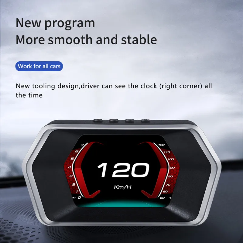 

Умный Цифровой дисплей P17 OBD2 + GPS на лобовом стекле, автомобильная электроника, спидометр, сигналы охлаждающей жидкости, турбо усиление для в...