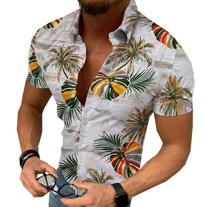 

Мужская хлопковая рубашка с короткими рукавами, Повседневная пляжная гавайская рубашка оверсайз с объемным цветочным 3d принтом, европейские размеры, лето 2023