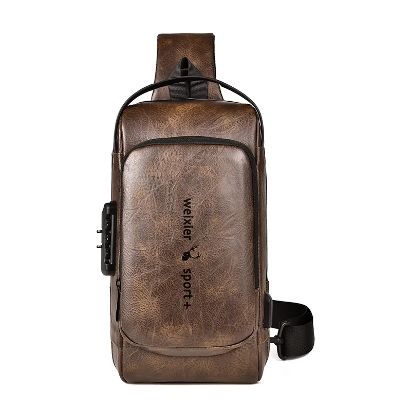 Large Capacity Leather Men Chest Bag Multifunctional Shoulder Bag Anti-Theft Crossbody Messenger Bag Waterproof Male Sling Bag