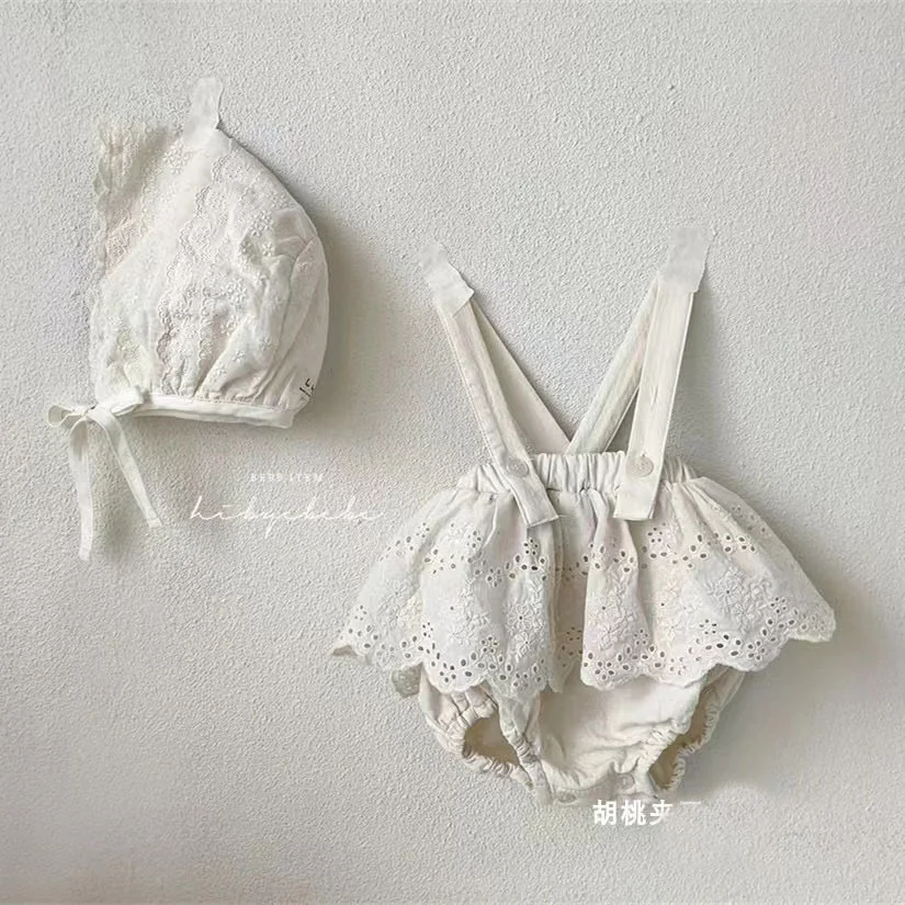 

Vintage Lace Strap Romper for Princess Girl Birthday Clothing Set Ruffle Baby Girls Tutu Skirt Floral Dress Children Overall