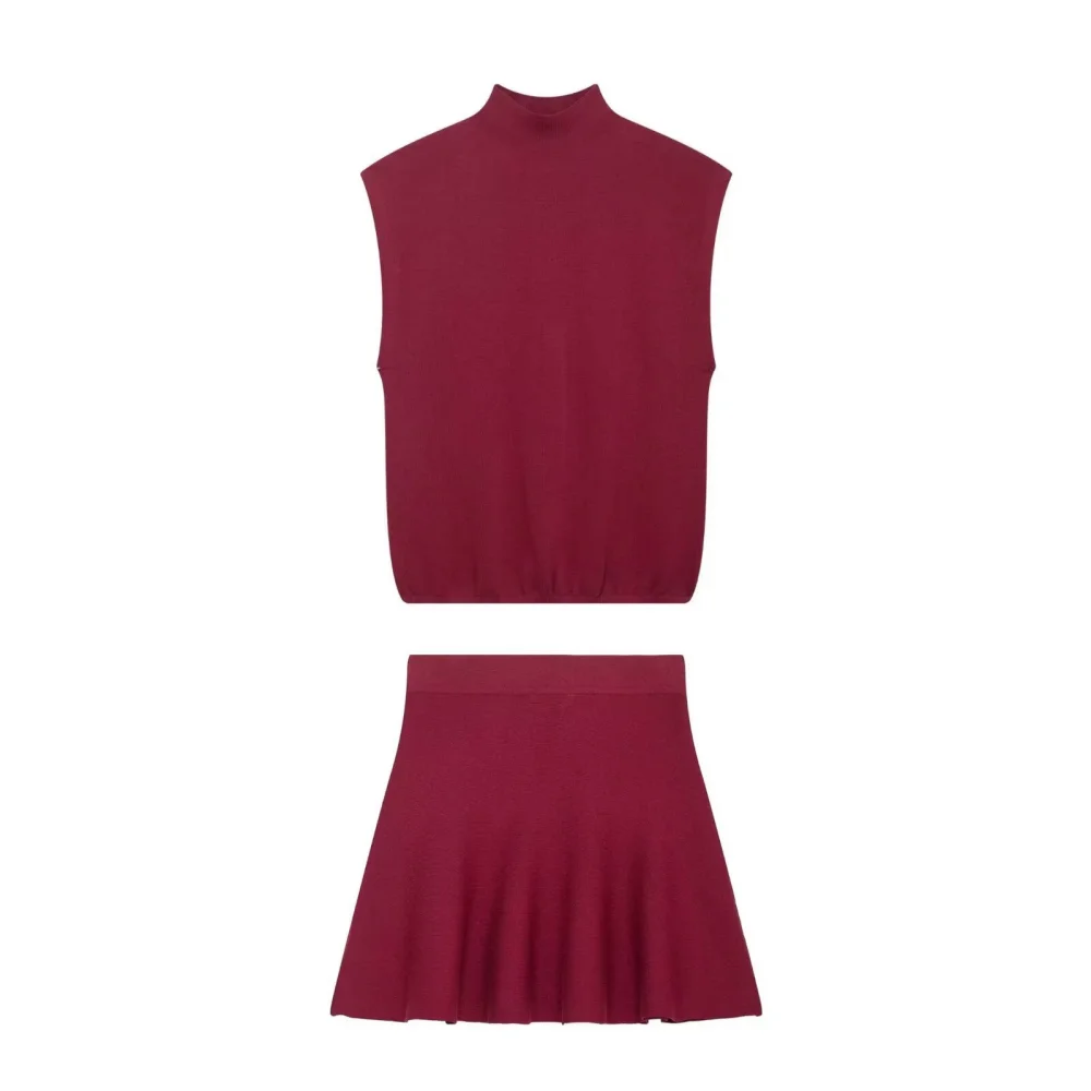 BM&ampMD&ampZA Женский вязаный топ без рукавов с воротником-стойкой и расклешенной