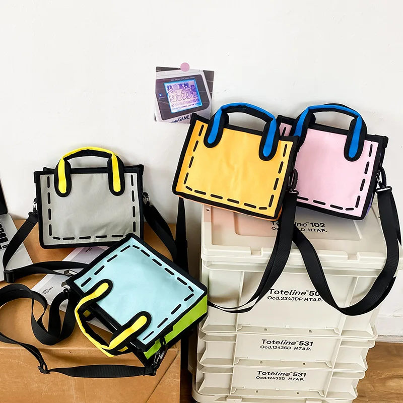 

New Fashion 2D Bags Y2K Novelty Back To School Bag 3D Drawing Cartoon Comic Handbag Women Shoulder Crossbody Tote Bag Girl Gift
