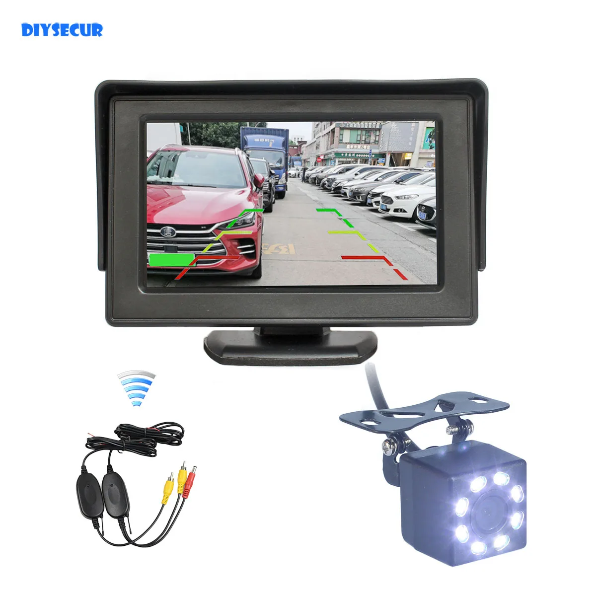 

Беспроводной автомобильный монитор DIYSECUR 4,3 дюйма + HD 8 x светодиодная Автомобильная камера заднего вида, система безопасности, Беспроводная парковочная система заднего вида Ki