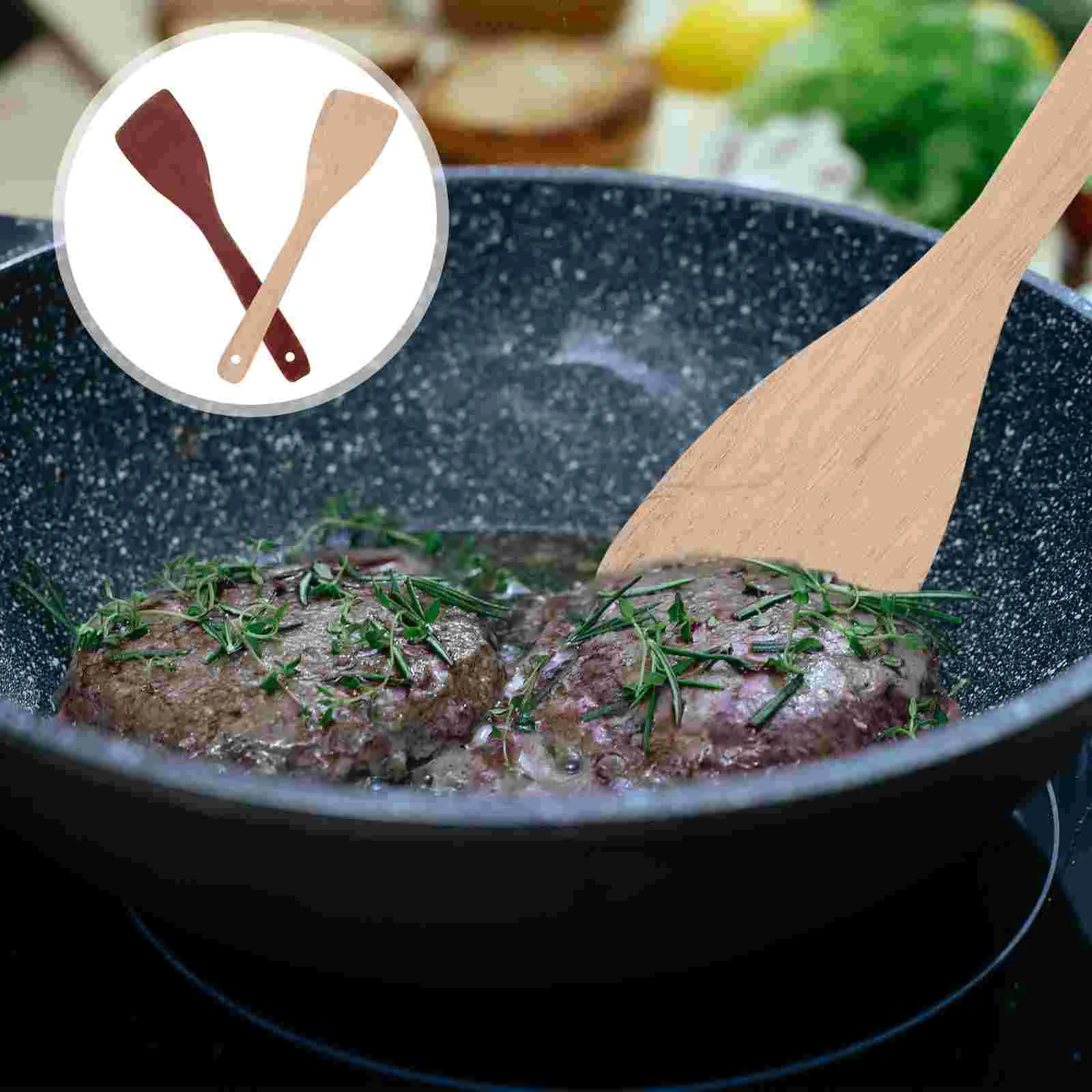 

2pcs Non-Stick Spatula Practical Wood Spades Kitchenware Kitchen Accessory Cooking Tool for Hotel
