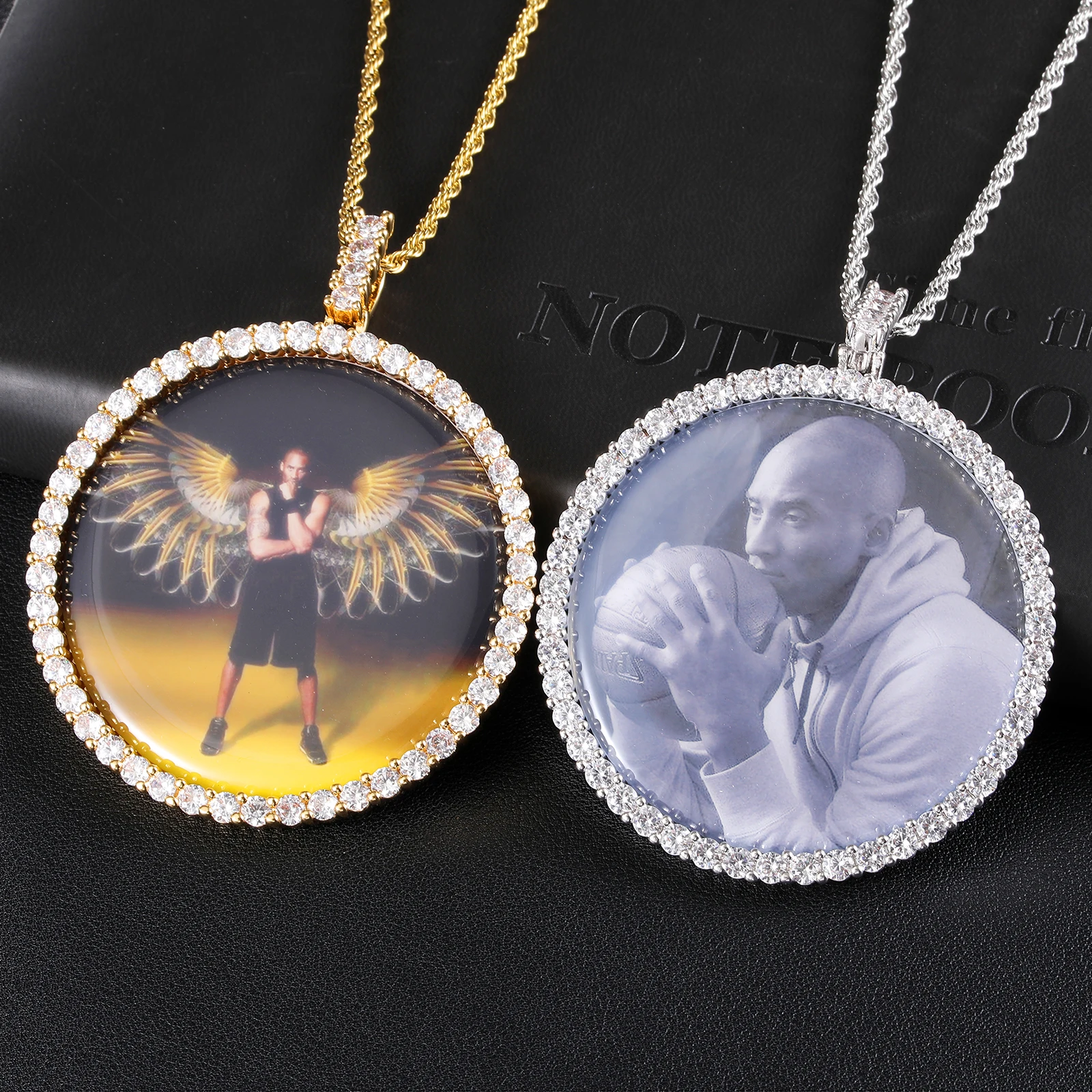 

US7 Custom Made Photo Round Medallions Cubic Zircon Pendant Necklace With 4mm Tennis Chain Hip Hop Jewelry For Men Women