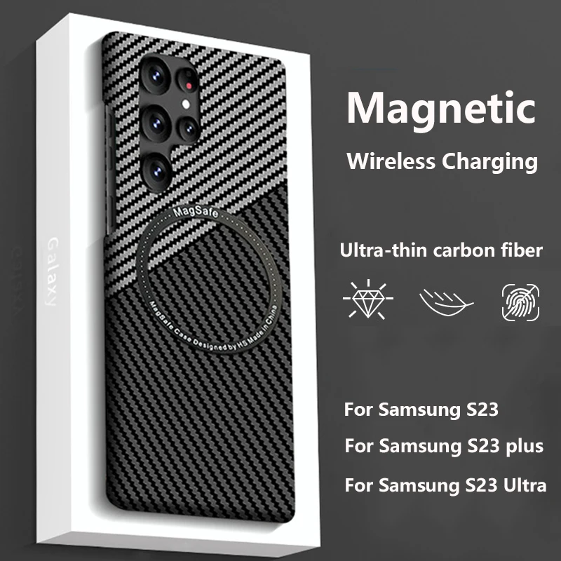 

Z-SHOW Ultra-thin Carbon Fiber Case For Samsung Galaxy S23 Plus Ultra 5G Magsafe Magnetic Wireless Charging Cover Case Bag Coque