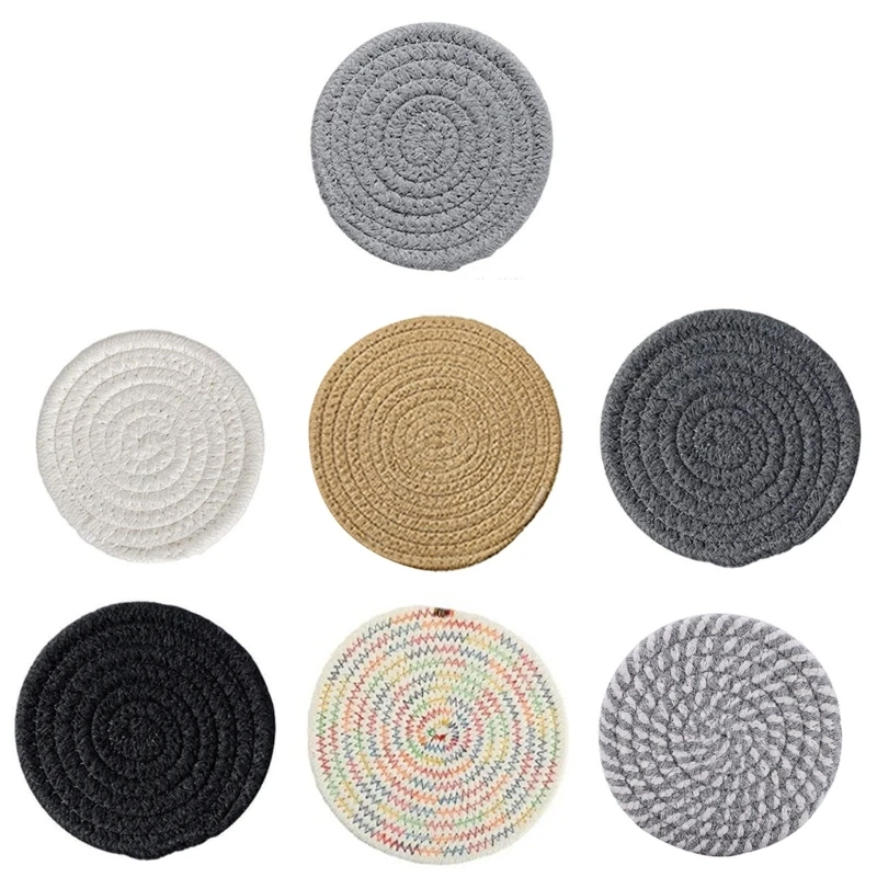 

Cotton Braided Cup Cushion Hand Woven Cotton Round Cup Pads for Table DropShip