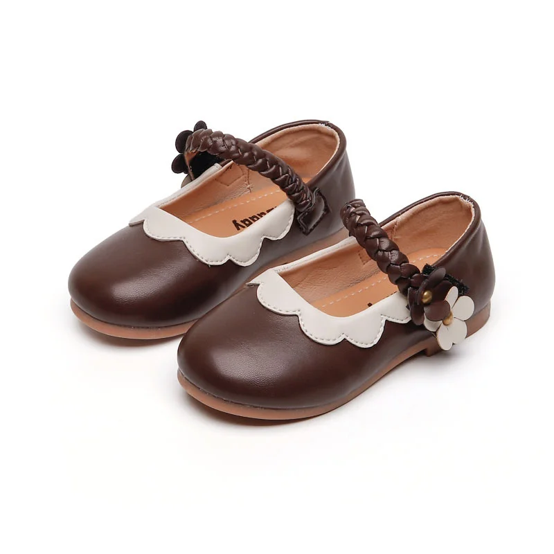 

Туфли кожаные детские с мягкой подошвой, красивые, повседневные, для принцесс, плоская подошва, с цветами, коричневые, белые, на возраст 2-7 лет
