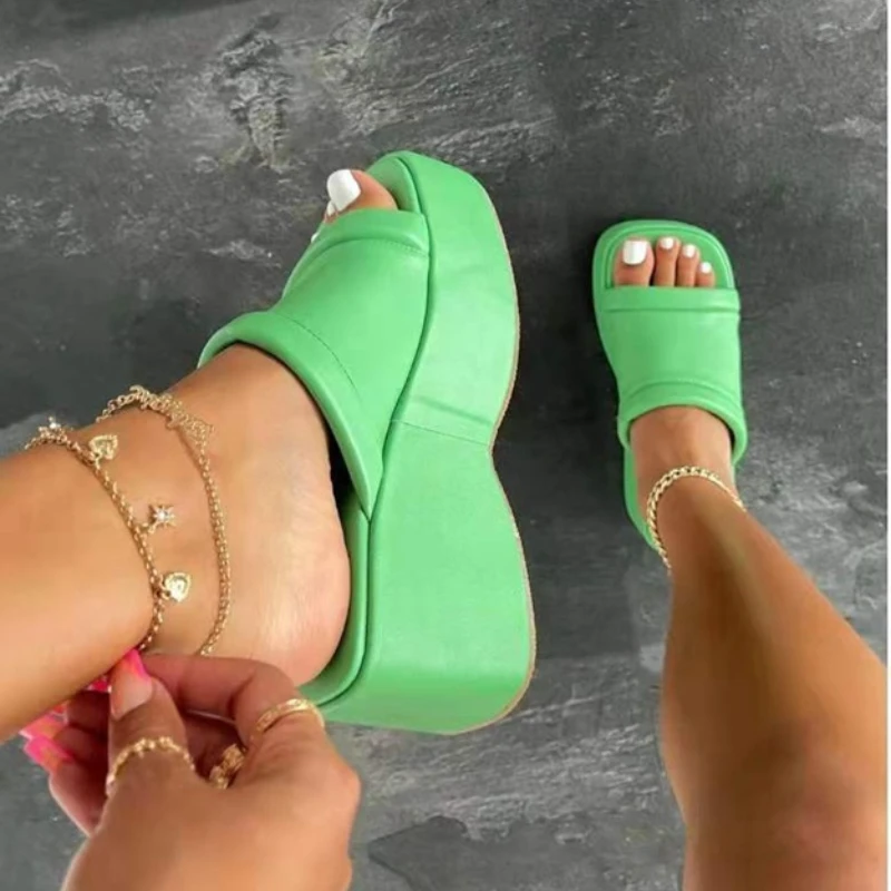 

Женские босоножки на платформе, однотонные босоножки на танкетке с открытым носком, обувь для увеличения роста, лето 2022