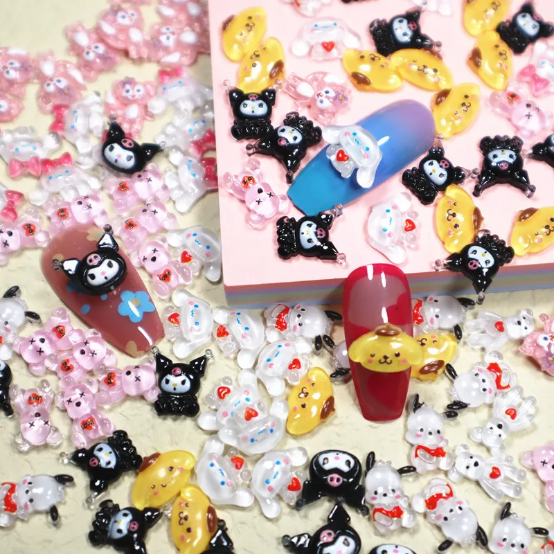 

5Pcs Sanrio Anime Kawaii Cinnamoroll Hello Kitty Kuromi Cute Animals Cartoon Resin Nail Patches Diy Accessories Toys for Girls