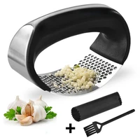 hand held press stainless steel garlic press for kitchen garlic peeling device with brush garlic mash tool kitchen supplies