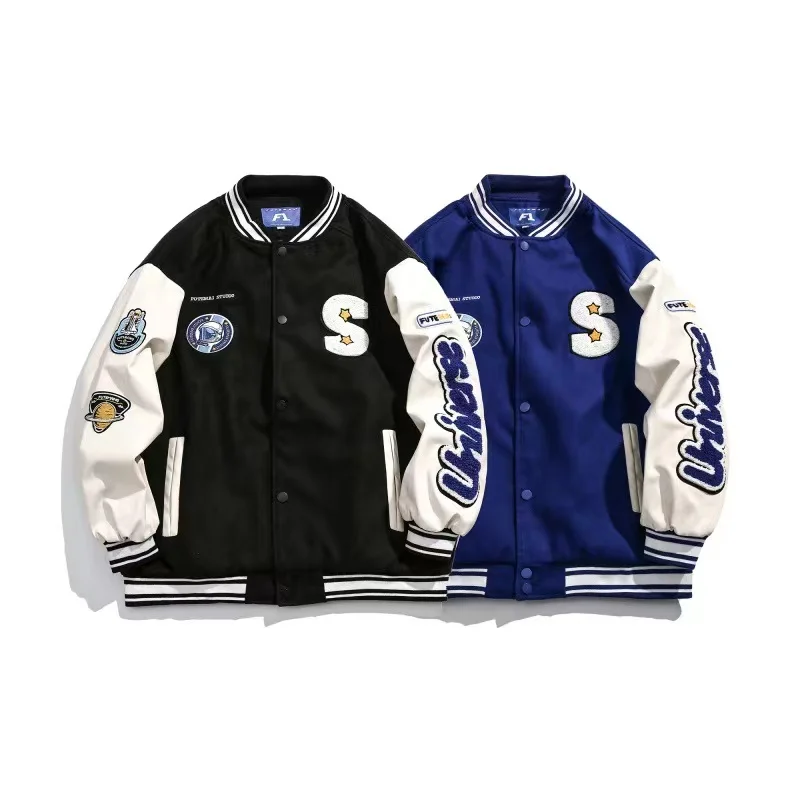 

2021 HipHop Baseball Jacket Men and Women Furry Letters Embroidery loose Varsity Jackets Unisex Streewear Casual Bomber Coat ins