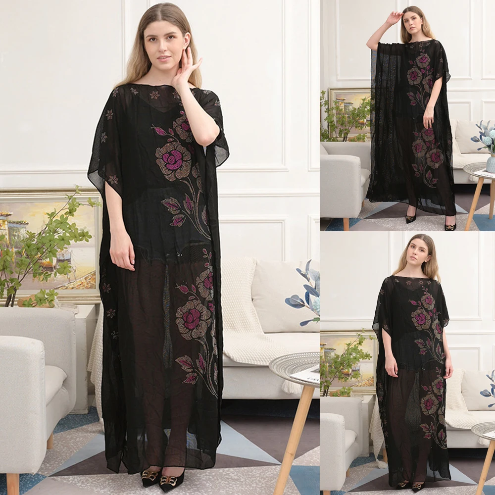 

African Dress Chiffon Islamic Muslim Abayas Arab Women Middle East National Dubai Caftan Long Dress Ramadan Prayer Maxi Robe