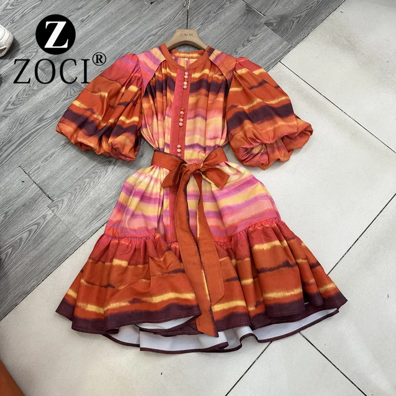 [ZOCI] нишевые Новые товары окрашенное Полосатое платье с круглым вырезом и
