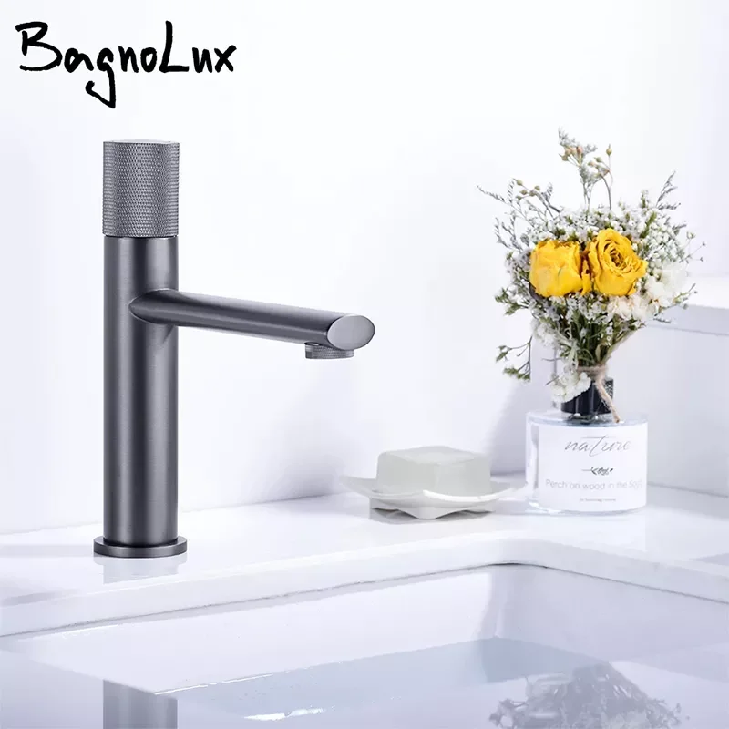 

Bathroom Mixer Sink Tap Hot Cold Solid Brass Basin Faucet Gunmetal Deck Mounted Single Hole One Handle Vanity Water Tapware