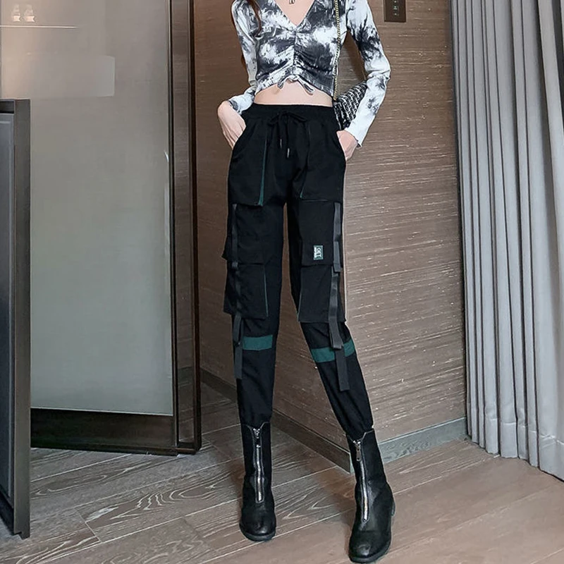 Брюки-карго женские с завышенной талией свободные уличные штаны в стиле хип-хоп