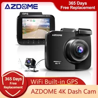 azdome dash cam dual lens 4k uhd recording dashboard camera super night vision wdr built in gps wi fi g sensor parking monitor