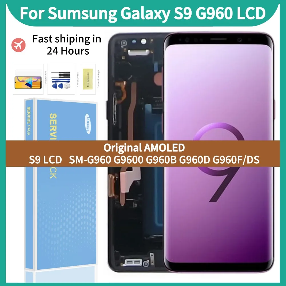 100%Original 5.8''AMOLED LCD For Samsung Galaxy S9 Display With Black Frame SM-G960 G960FD LCD Touch Screen Digitizer Assembly