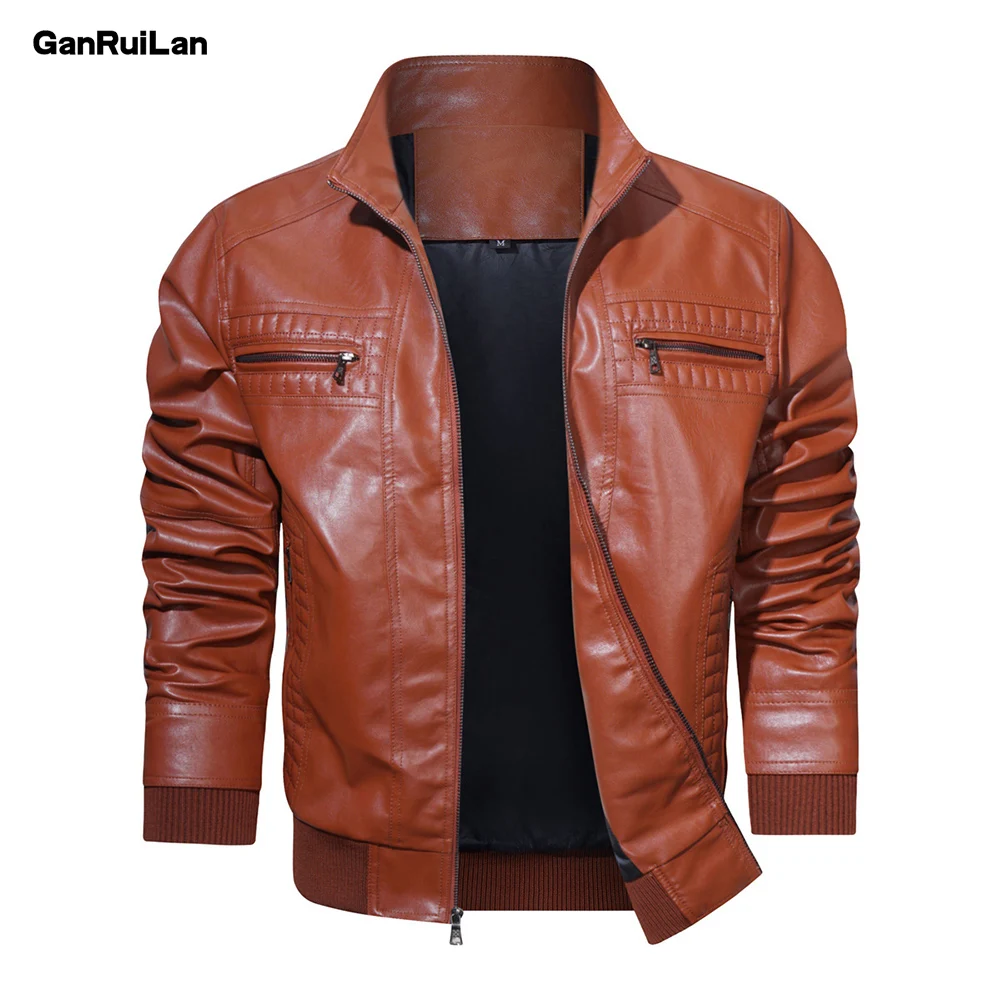 Men‘s Leather Jacket Autumn Winter Motorcycle PU Leather Jacket Male Stand Collar Casual Windbreaker Ropa De Hombre Slim Coat