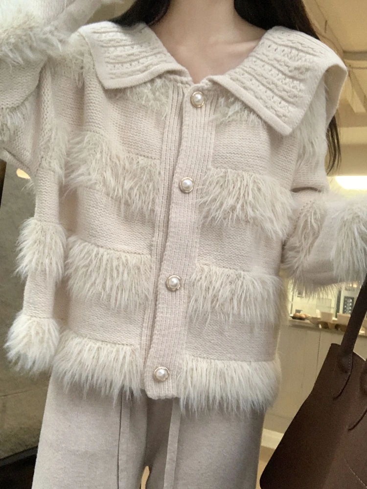 Женский винтажный свитер в полоску элегантный однобортный трикотажный