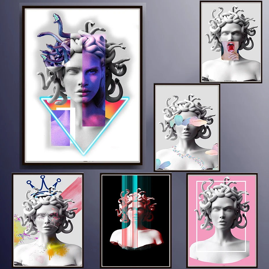 

Medusa Sculpture Classic Artwork Painting Vintage Posters Printed On Canvas On The Wall Art Mural for Living Room Abstract Gift