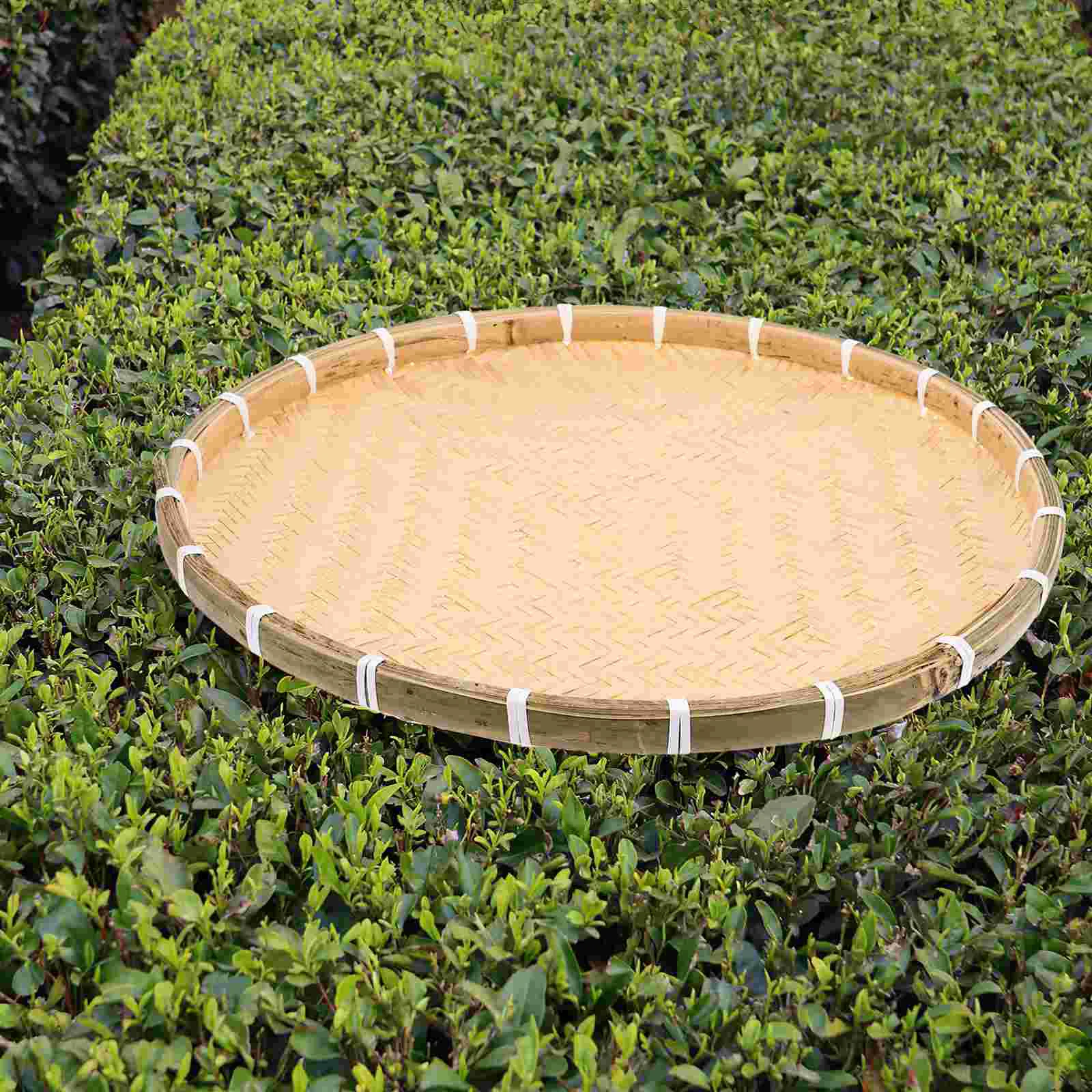

Handmade Bamboo Woven Basket Tray No Hole Bamboo Sieve Basket Wicker Basket Vegetables Round Flat Shallow Basket Wall