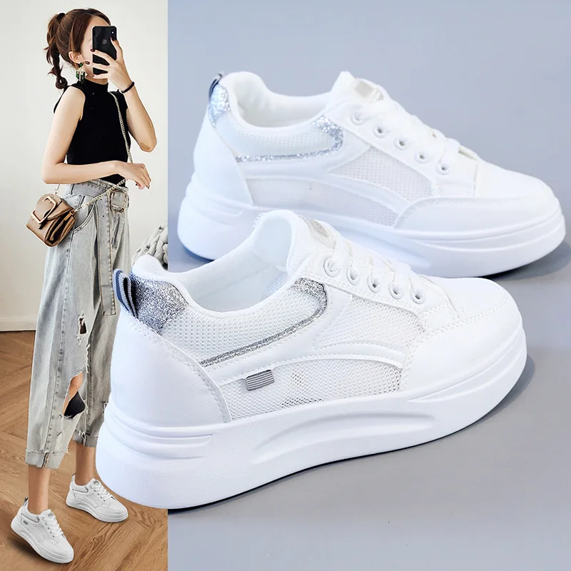 

Height increasing small white shoes women's shoes 2022 new mesh single shoes all-match casual sneakers womens shoes