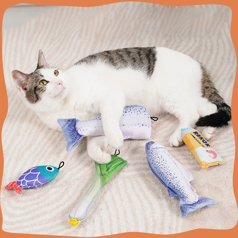 

Cat seafood toy set to relieve boredom catnip fish rattling paper teasing young cat teeth grinding plush toys