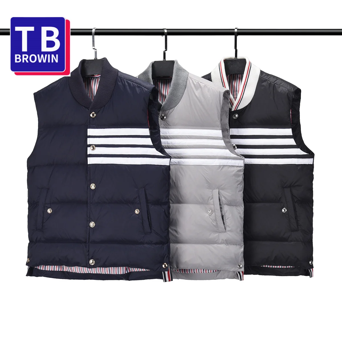 

TB BROWIN new grey duck down TB down vest for men and women the same casual daily down jacket