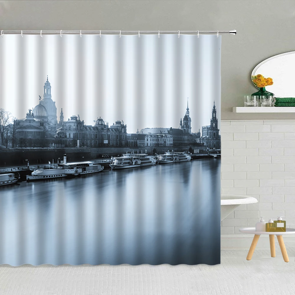 

City Scenery Shower Curtain Sydney Opera House Landscape Waterproof Cloth Bathroom Decor Hooks Curtains World Famous Building